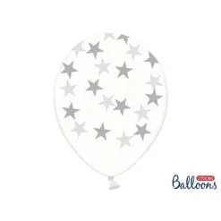 6 Luftballons Transparent Mit Silber Sternen (30 Cm)