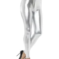 Silber Glänzende Leggins Für Frauen
